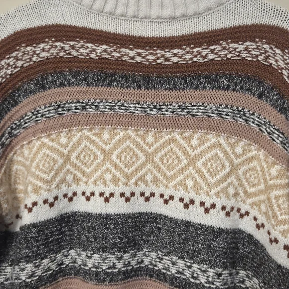 Hem & Thread Women's Striped Knit Sweater - Cream, Brown, Gray Size Small - Picture 5 of 5